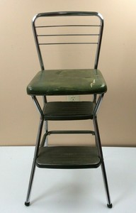 Vintage Cosco Chrome Wire Back Kitchen Step Stool 2 Step Flip Seat