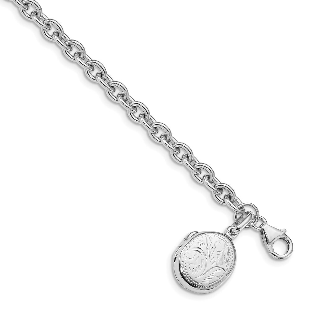 Sterling Silver Rhodium-plated Textured Oval Locket Bracelet 7.25