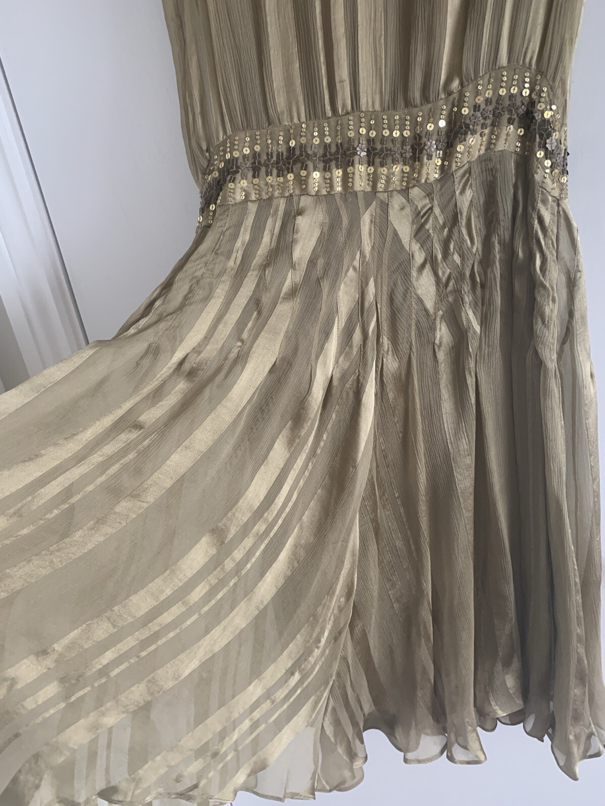 Massimo Dutti Gold Dress with sequin belt Size 8 image 4