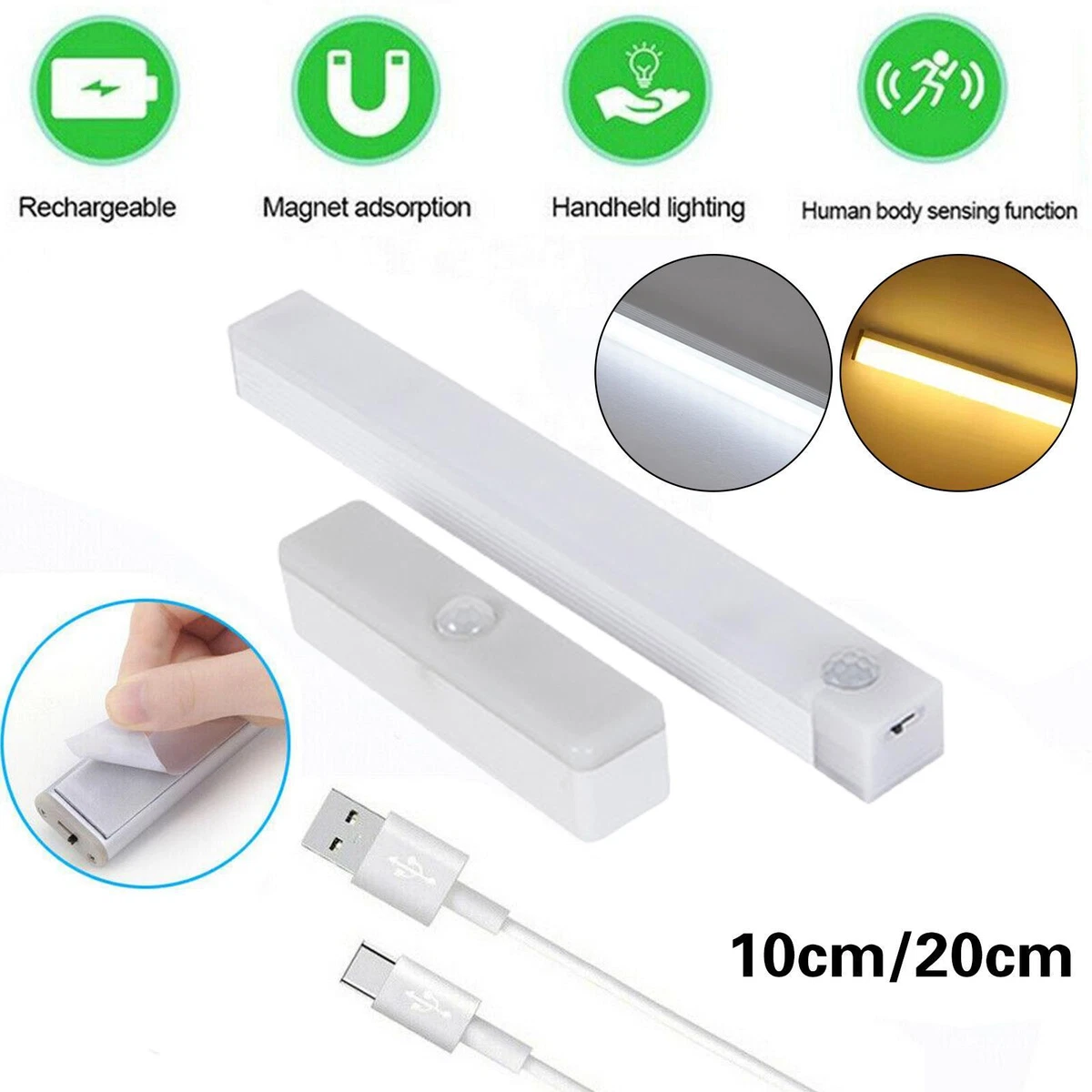 Motion Sensor Light Cabinet LED Light USB Rechargeable PIR Kitchen CupboardLamp