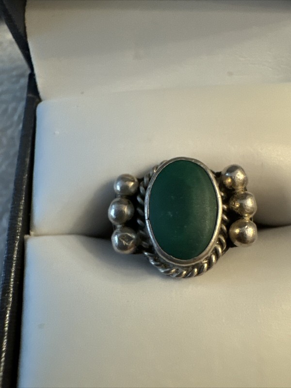 Vintage Brass Ring with Green Stone (Chrysocolla?) Size 5.5