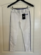 NWT Under Armour Tapered Fit Youth Boys Baseball Pants White Royal Blue Sz Small
