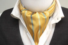Men’s Yellow Striped Silk Cravat Ascot Tie A115 Gift Box | 100% Silk Made in US