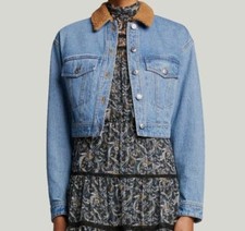378 Veronica Beard Jeans Women's Blue Peyton Sherpa Cropped Jean Jacket Size S