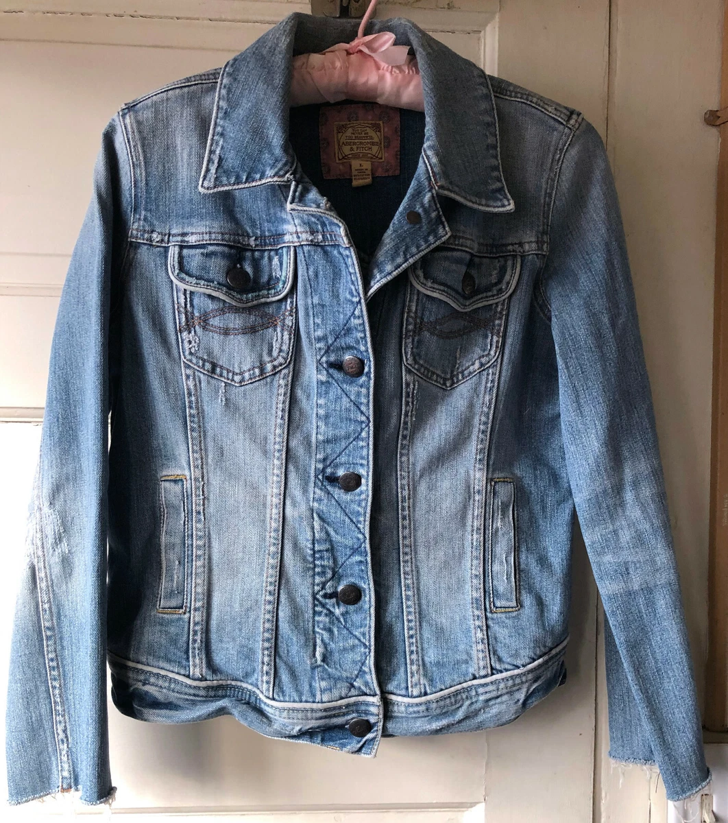 Abercrombie Fitch Distressed Jean Jacket Cut Sleeves Size L eBay
