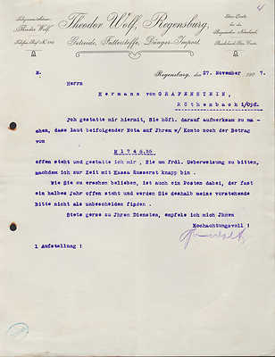 REGENSBURG, Brief 1907, Getreide, Futterstoffe, Dnger-Import Theodor Wolf  | eBay.de