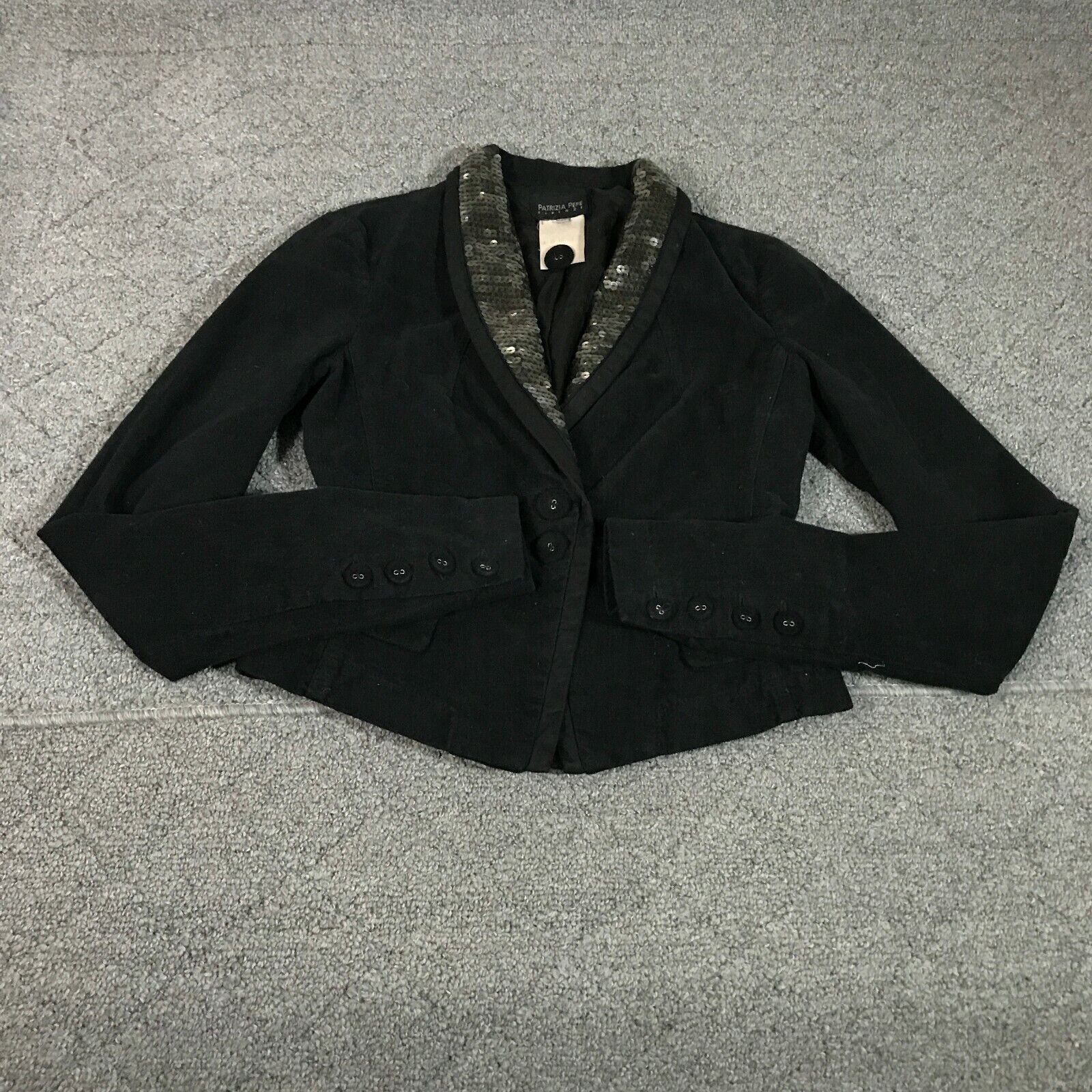 Opera kyst dynasti Patrizia Pepe Blazer Womens 42 Black Corduroy Pocket One Button Sequin  Jacket | eBay