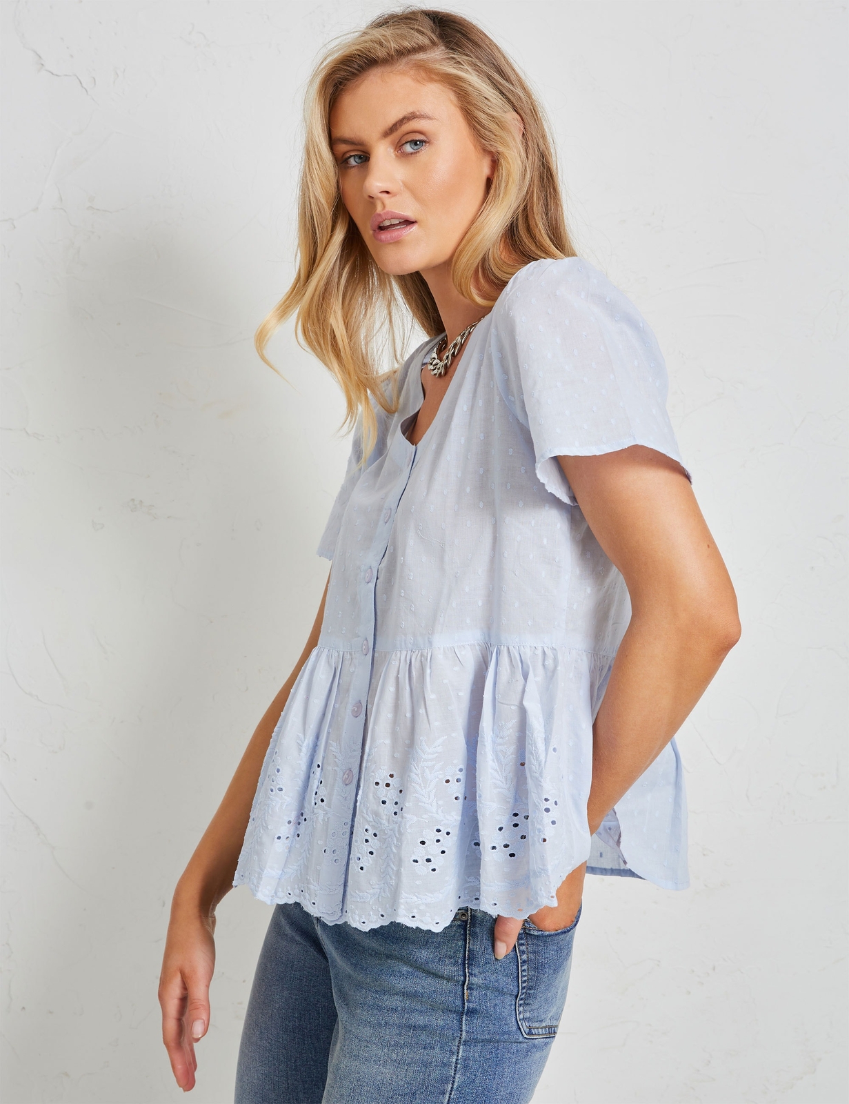 KATIES Womens Tops Texture Embroidered Peplum Top eBay