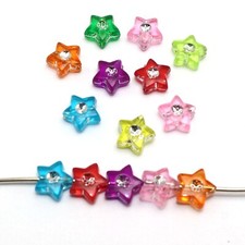 300pcs Mixed Color Sparkling Silver Acrylic Star Beads 10mm Spacer