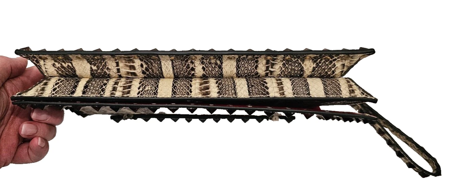 VALENTINO Pochetta Borchie Rock Python Marrone e Beige con Cinturino da polso Mai Usata!