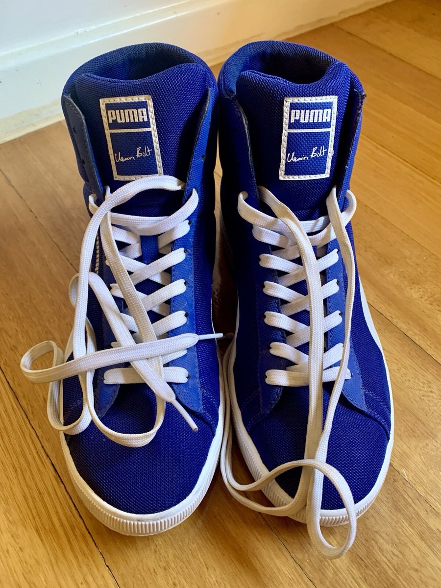 USAIN BOLT BLUE PUMA HI-TOP TRAINERS SIZE UK8 EUR42 US9 EXCELLENT