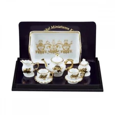 DOLLHOUSE 1:12 SCALE REUTTER TEA SET BARONESSE GOLD FLOWER-1.347/6