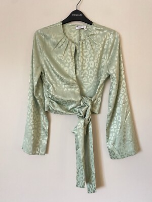 Womens ASOS Animal Print Mint Green Blouse Long Sleeved Shirt