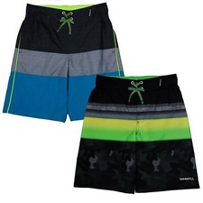 Gerry Youth Boy's 2 Pack Swim Short UPF50 Swim Trunks, BLACK - GREY, S 7/8