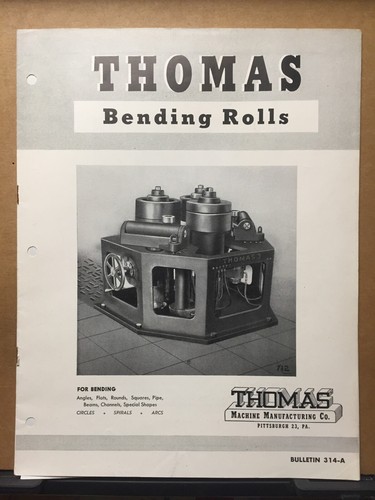 Vtg Thomas Machine Mfg Co Brochure 1962 Bending Rolls Tools Catalog ...