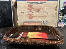 Vintage ABC Bravo WFJ-005G 1QT Ovenproof Harvest Amber Glass Utility Dish Basket