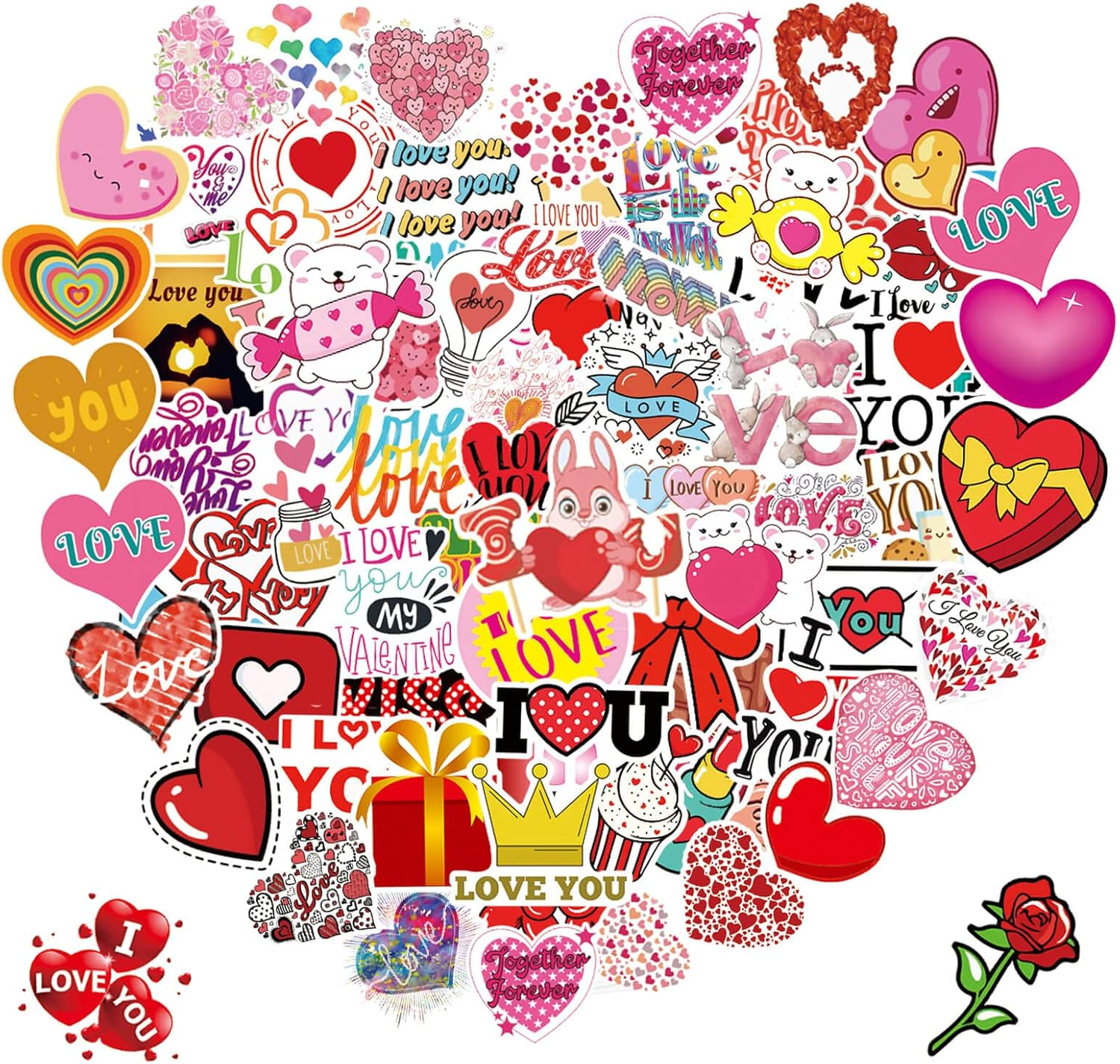 100PCS Waterproof Valentine's Day Vinyl Stickers for Gifts and Decor