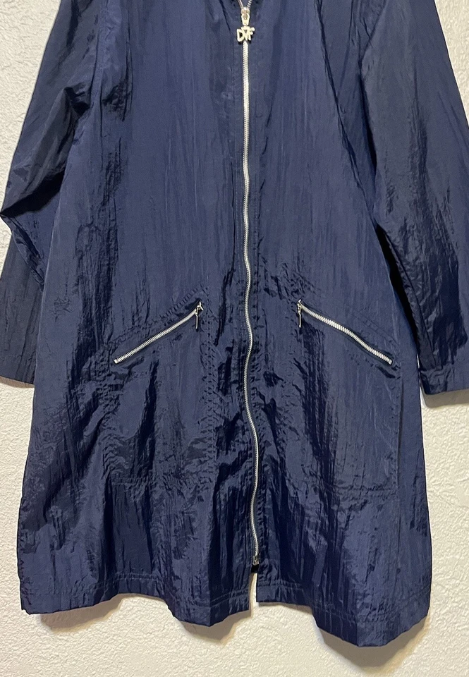 Chaqueta impermeable cortavientos larga azul vintage Diane Von Furstenburg chaqueta de nailon talla M Foto 4 de 4