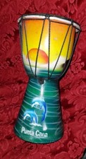 Mini Painted Wooden Djembe 8" Tall Hand Drum From Puta Cana