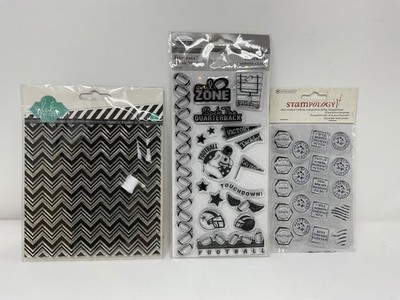 3 Clear Stamp Sets - Heidi Swapp Chevron, Football, Autumn Leaves Postmarks