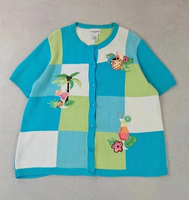 Pull Cardigan Vintage Sweat année 90s/00s Embroided en Ramie Coton Multicolore L - Photo 1/4