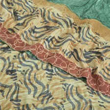 Sanskriti Vintage Saree Green Pure Crepe Silk Abstract Printed Sari 5 Yd Fabric