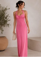 David Meister Pink Halter Maxi Dress Cocktail Party Gown Prom size 6