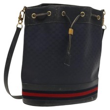 GUCCI Micro GG Supreme Sherry Line Shoulder Bag PVC Navy Gold Auth 125756