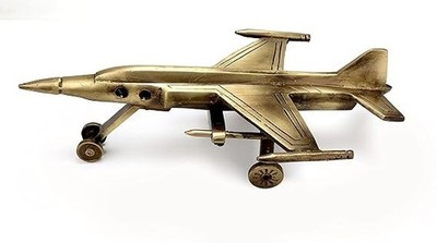 Two Moustaches Brass Fighter Jet Plane Model Collectible Showpiece Figurine Dec.