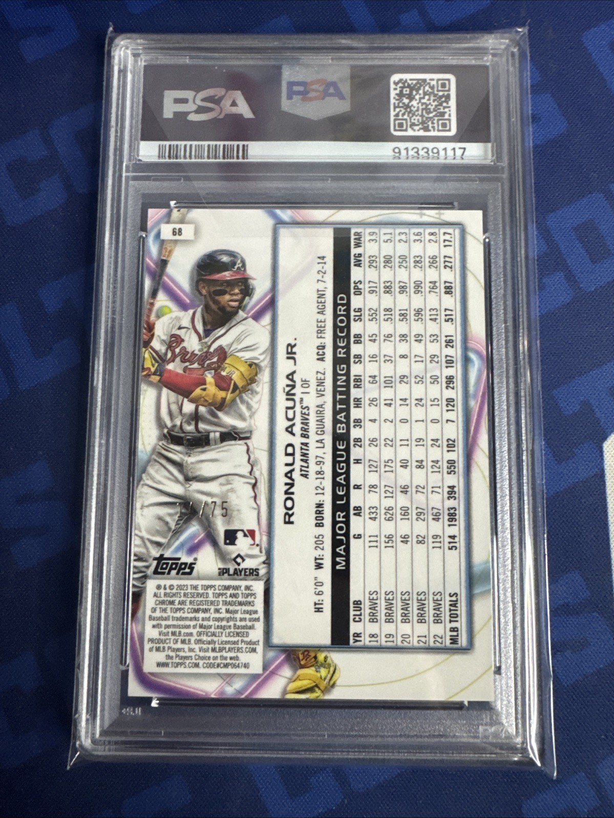 2023 Topps Chrome Cosmic Ronald Acuna Jr Green Space Dust /75 PSA 10 Braves view 2