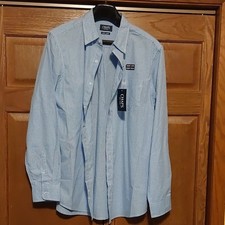 Chaps Men's Blue/White Check Easy Care Long Sleeve Point Collar Dress Shirt L