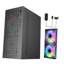 Mini-ITX PC Case with 2x120mm ARGB Fans, High Airflow ITX Case, Black with Fan