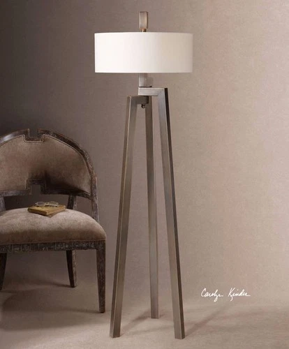 Modern Floor Lamp 2-Light 60" Tall Bronze Gold White Drum Shade for Living Room - Picture 3 of 4