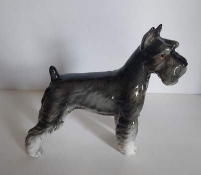Vintage Giant Schnauzer Dog Figurine 7+'' Tall Porcelain Adorable Face
