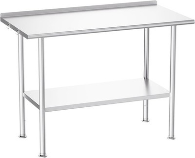 **24×48 All-Stainless Steel Prep Table w/ Backsplash & Adjustable Undershelf**