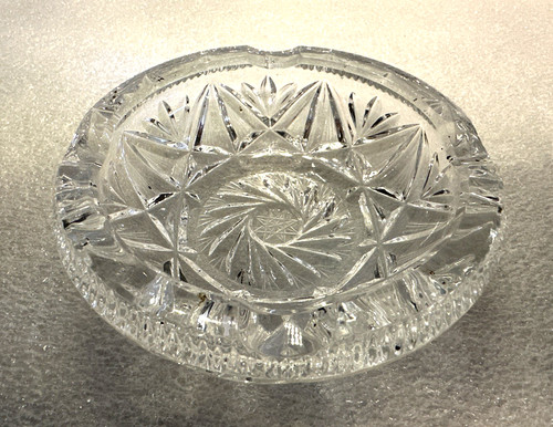 Vintage Clear Crystal Ashtray Cut Glass Pinwheel Star Pattern 5.5" Trinket Dish