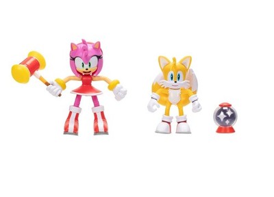 JAKKS Pacific Sonic the Hedgehog 4'' 4 inches, Modern Tails & Amy 