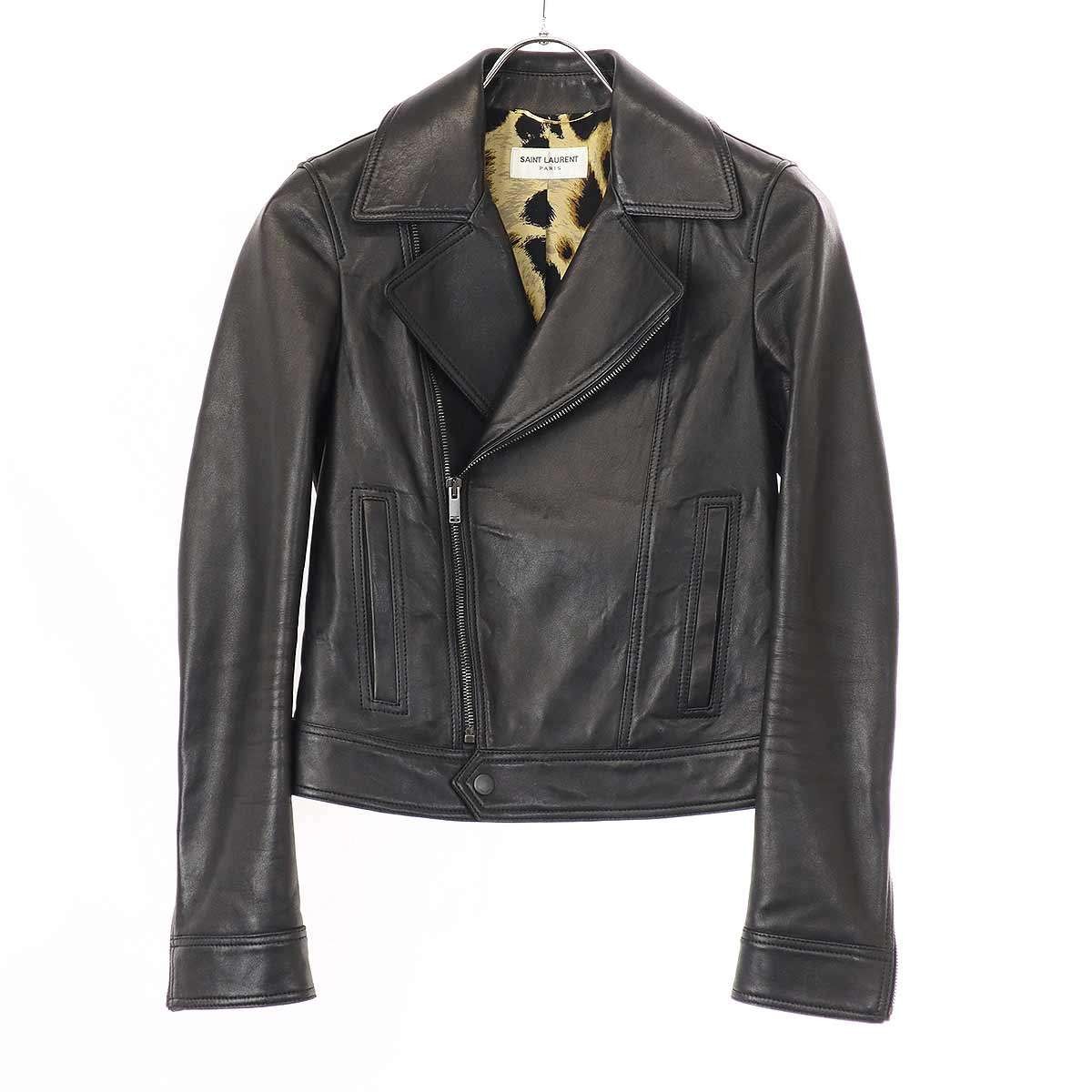 Giacca da cavaliere Saint Laurent Paris 18Aw L00 in pelle leopardata 536902 nero 34