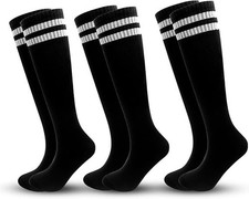 3 Pairs Kids Soccer Socks Striped Knee High Tube Socks Football Uniform Sports S