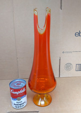 L.E. SMITH Swung Vase Amberina Orange Smoothie Fat Bottom 15" Vintage MCM