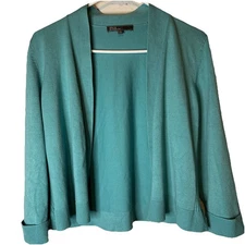 89th Madison Open Front Cardigan Sz Large Sweater Shawl Blue Classic Preppy L