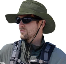 Mens UPF50+ Waterproof Sun Hat Wide Brim Outdoor Fishing Hiking Boonie Cap