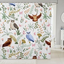 Cartoon Owl Shower Curtains,Wild Animal Cute Blue Brown Owl Bath Curtain,Kawa...