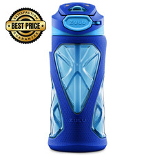 ZULU Torque 16oz Plastic Kids Water Bottle with Silicone 16 Ounces, Mojo Blue
