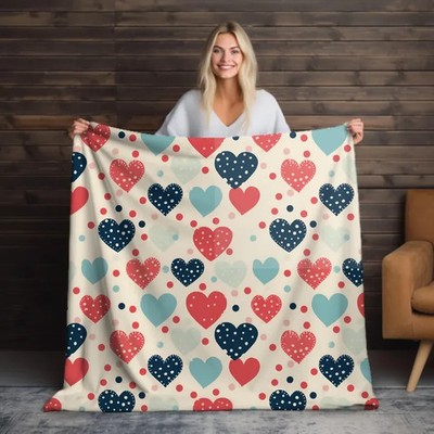 Multicolor Heart Print Velveteen Plush Blanket Vibrant Valentine Look