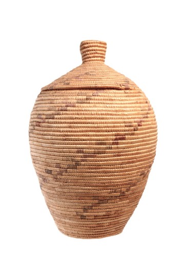 Yupik Lidded Basket with Knob ca. 1930s  10.25" H x 6.75" D + 1.5" D Knob