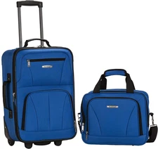 Rockland 2 Piece Expandable Softside Luggage Set 19" Carry on Tote Bag Blue