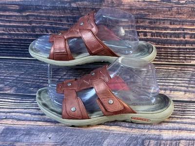 Merrell Select Grip Cranberry Red Leather Adjustable Hook Loop Sandals Size 9