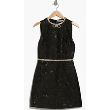 Alice + Olivia Mini Dress Ellis Crystal Embellished Black Sleeveless Jacquard 2