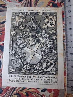 19/20th cent Armorial EX LIBRIS BOOKPLATE Wollaston Franks By Sherborn